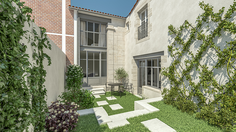 3D iamge garden patio courtyard court vegetation visualization