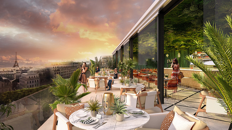 Graphiste architecture dessinateur projeteur freelance visualisation 3D illustrateur rooftop bar restaurant Paris